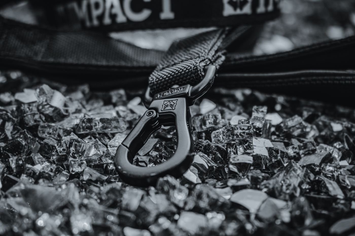 A woven dog lead and metal clip resting on a surface.